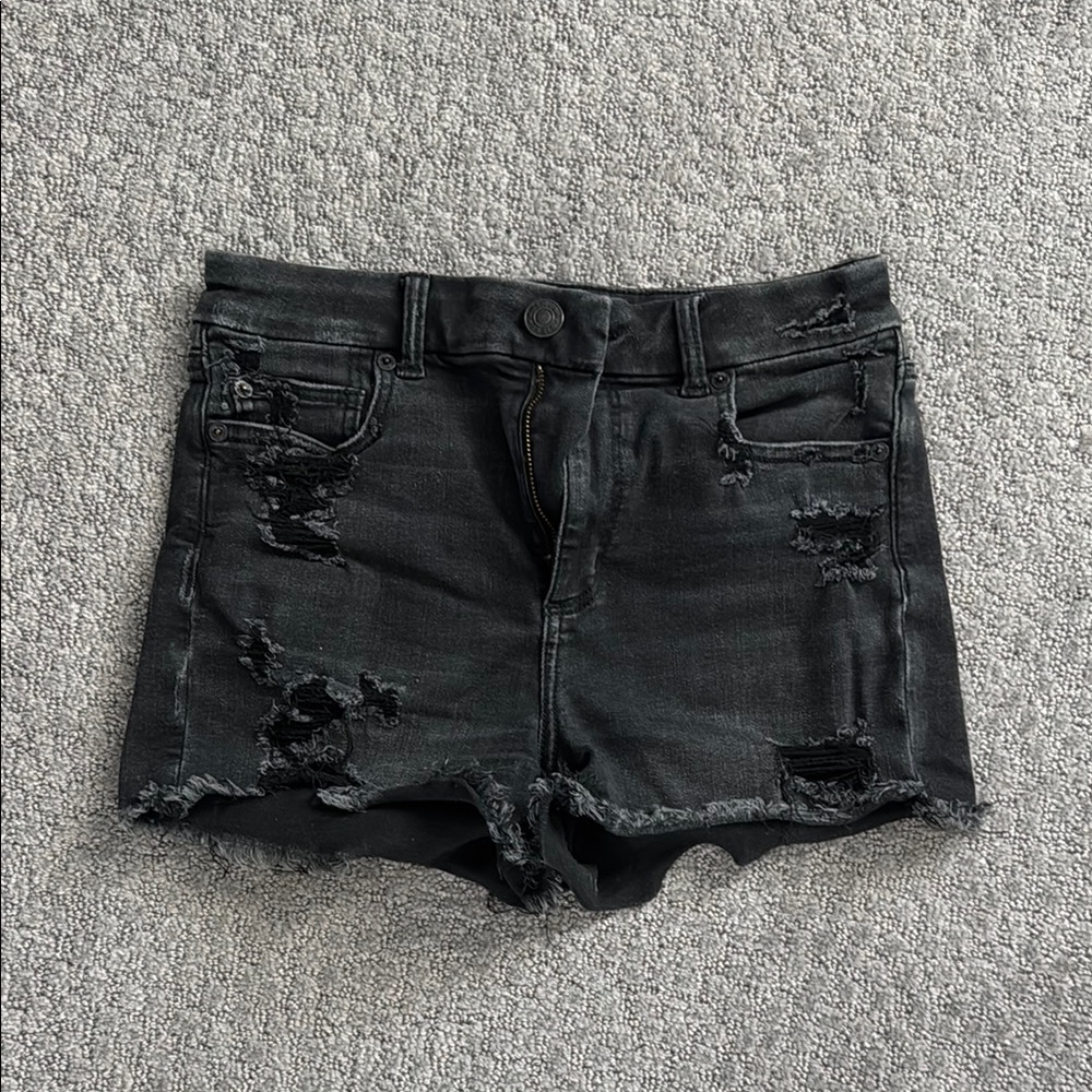 American Eagle Outfitters Black Jean Shorts Distressed Style